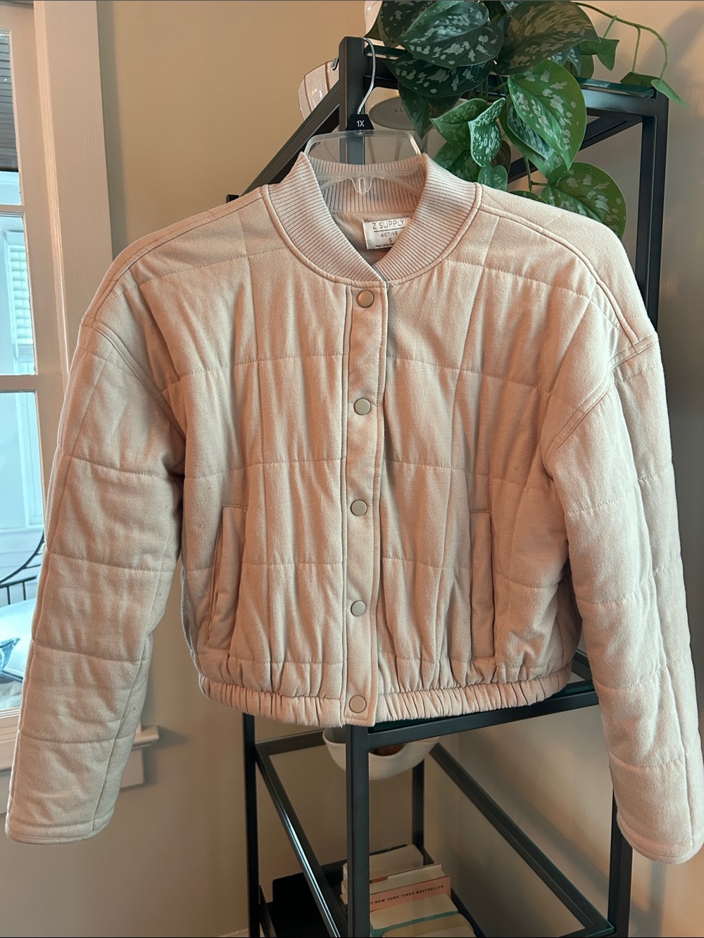 Z Supply Light Taupe Quilted Bomber Jacket - Picture 6 of 9